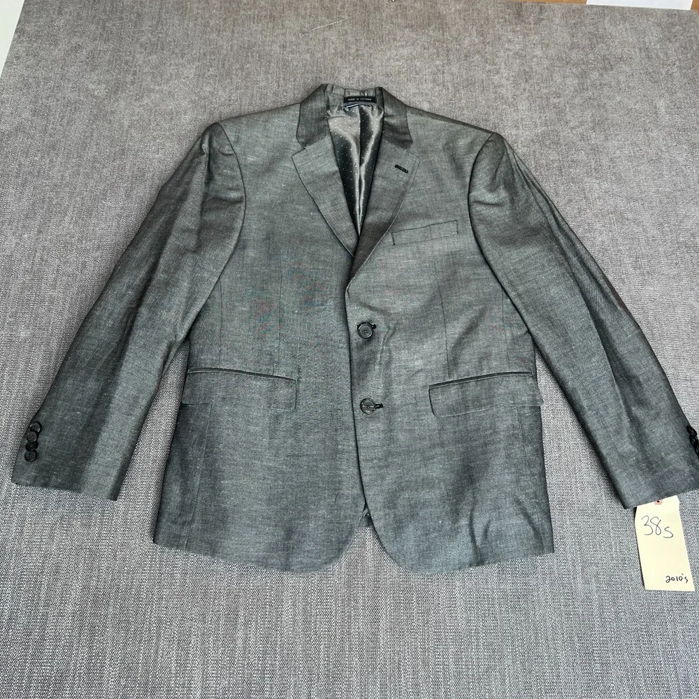 Tommy Hilfiger Blazer Jacket Men 38S Gray Linen Blend Elbow Patches Professional